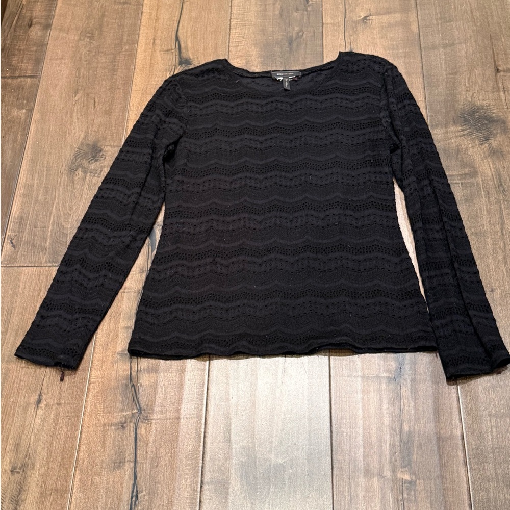 BCBGMaxAzria Black Textured Long Sleeve Top